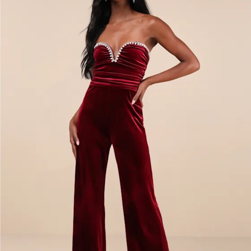 Elegant Burgundy Strapless Jumpsuit